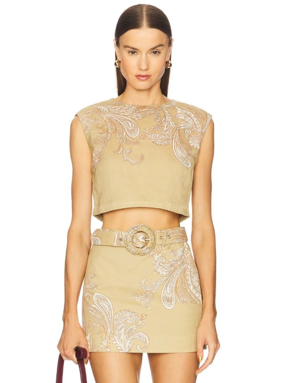 Hemant and Nandita Sakhi Linen Mini Skirt Set Olive Womens Size Large